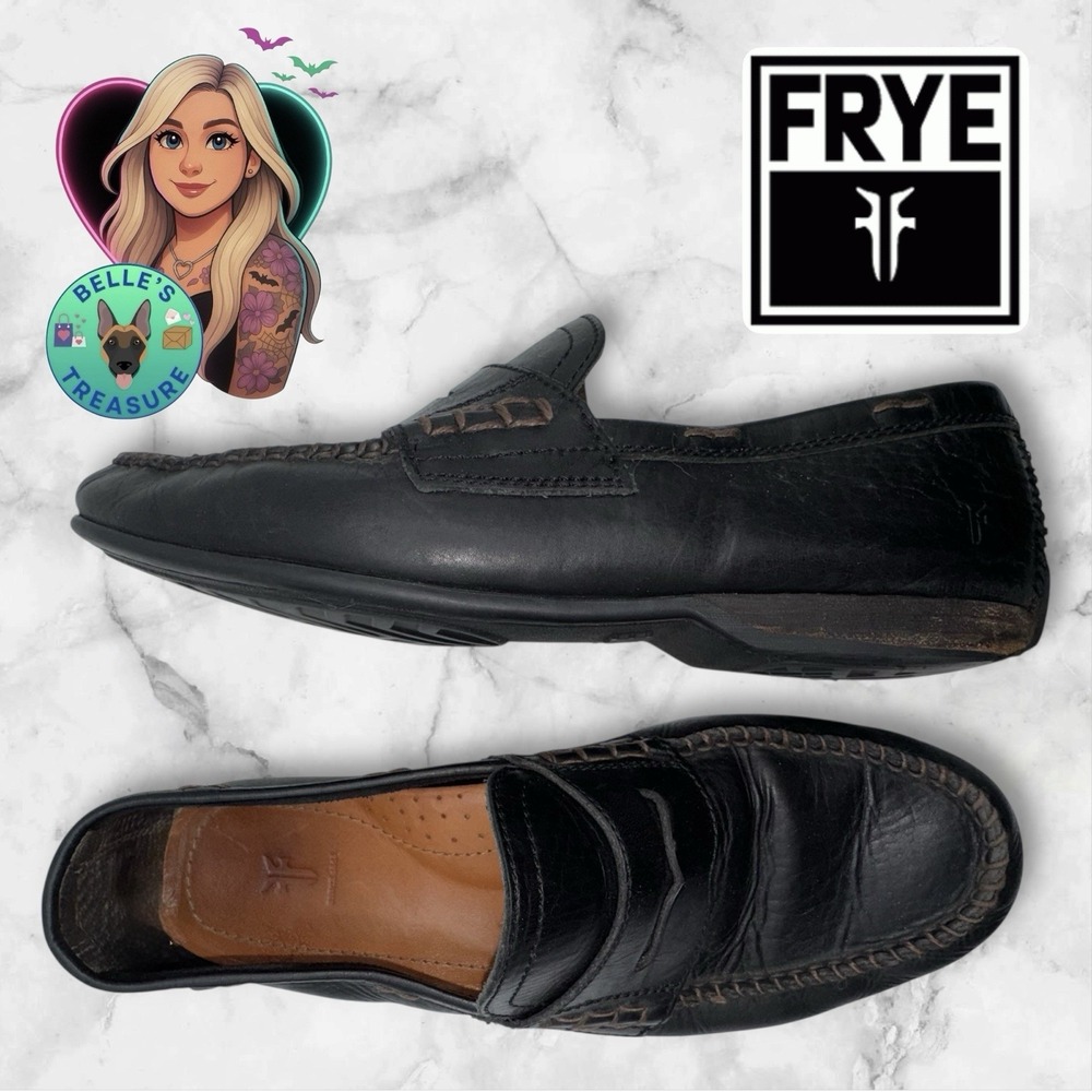 Frye‎ Mens 10 Lewis Loafer Black Oiled Leather Slip-On Driving Shoes 3480267-BLK